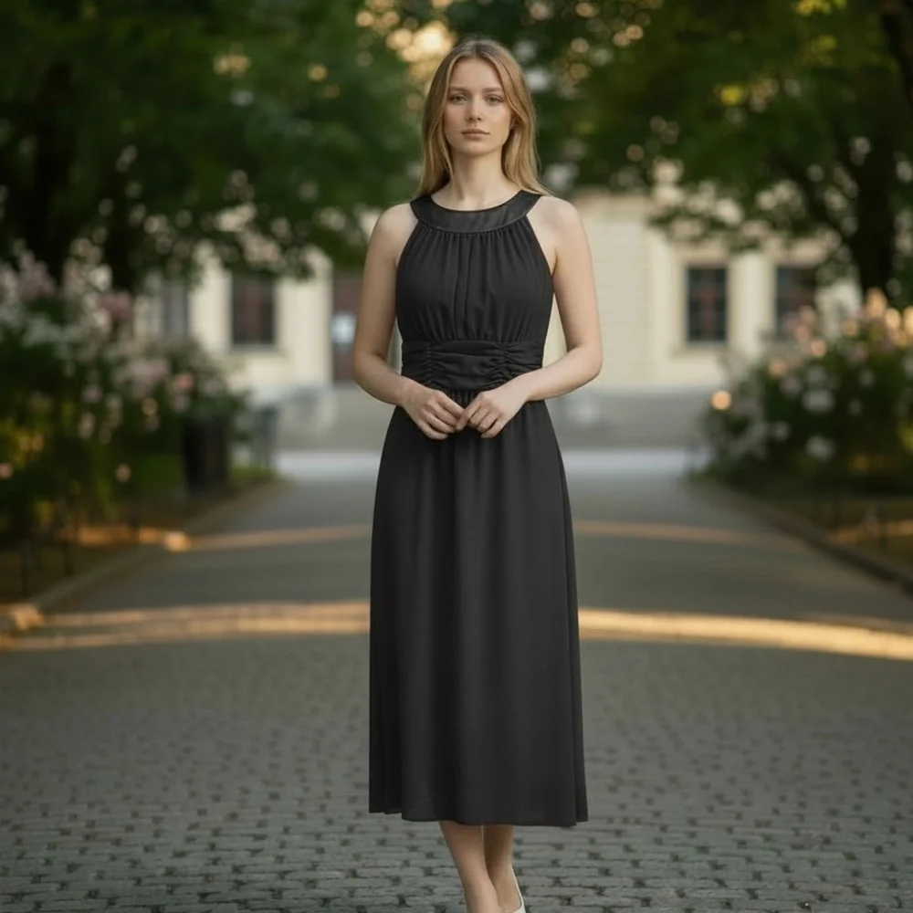 Connected Apparel Midi Formal Sleeveless A-Line Dress Off Black Size 10 P - Picture 1 of 9